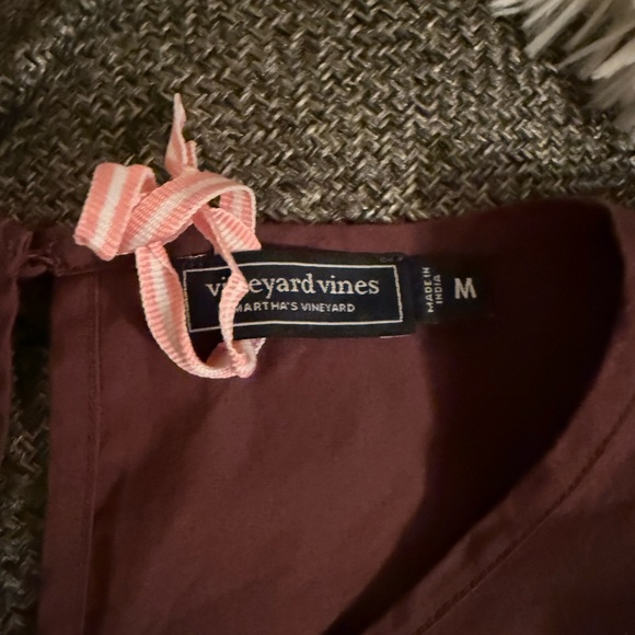 Vineyard vines NWOT chocolate brown puff sleeve cinch tie crop cotton blouse Szm - Picture 3 of 4